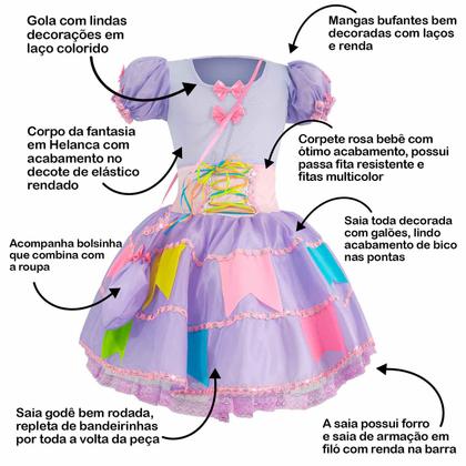 Imagem de Vestido Festa Junina Feminino Com Espartilho Bandeirinhas e bolsa