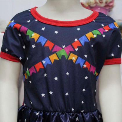 Imagem de Vestido Festa Junina Infantil Barato pra Menina Com Bandeirinhas P - 2