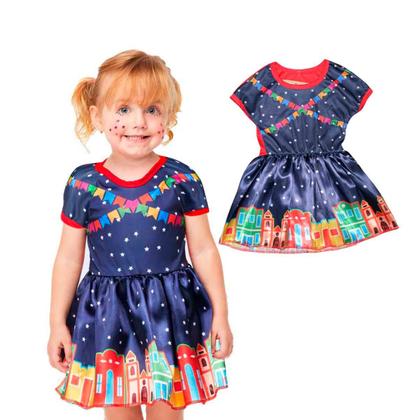 Imagem de Vestido Festa Junina Infantil Barato pra Menina Com Bandeirinhas P - 2