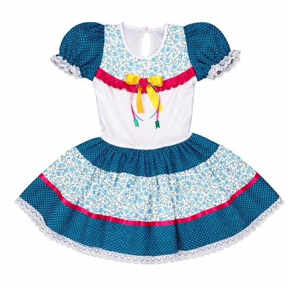 Imagem de Vestido Festa Junina Infantil Flores Luxo Xadrez Poá Com Renda