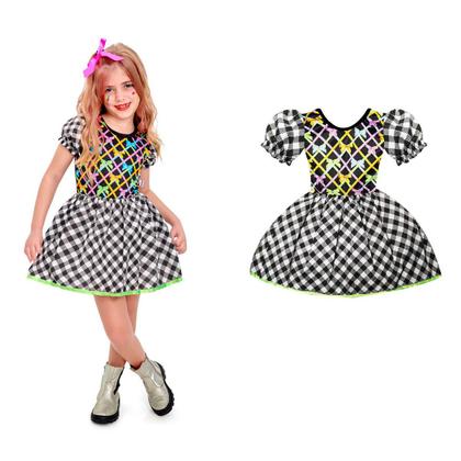 Imagem de Vestido Festa Junina Infantil Luxo pra Meninas Roupa Caipira Xadrez Quadrilha de Escola