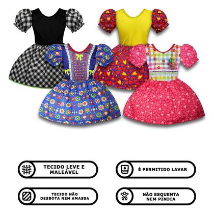 Imagem de Vestido Festa Junina Infantil Luxo pra Meninas Roupa Caipira Xadrez Quadrilha de Escola