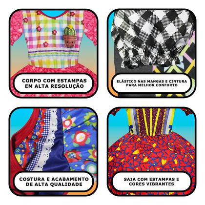 Imagem de Vestido Festa Junina Infantil Luxo pra Meninas Roupa Caipira Xadrez Quadrilha de Escola