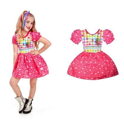Imagem de Vestido Festa Junina Infantil Luxo pra Meninas Roupa Caipira Xadrez Quadrilha de Escola