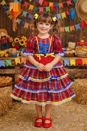 Imagem de Vestido Festa Junina Infantil Rainha Caipira Nordeste Luxo