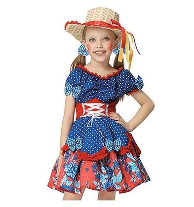 Imagem de Vestido Festa Junina Menina Infantil Ciganinha com Poá Azul