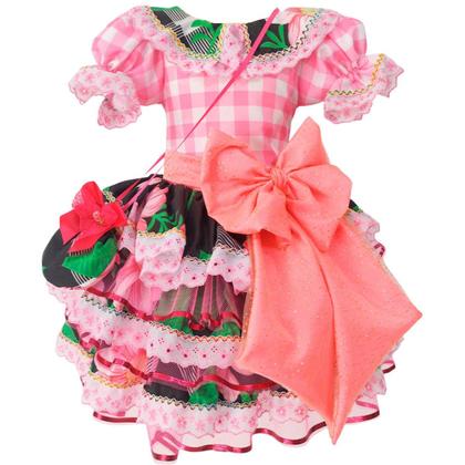 Imagem de Vestido Festa Junina Plus Size Adulto Feminino de Luxo Super Rodado Com Bolsa Roxo e Verde