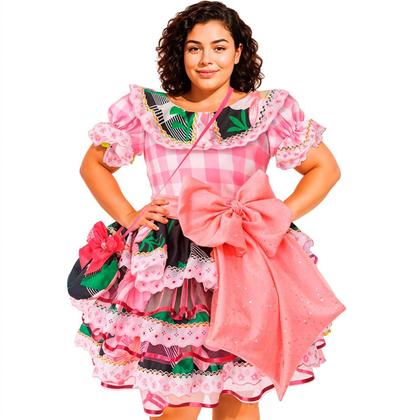 Imagem de Vestido Festa Junina Plus Size Adulto Feminino de Luxo Super Rodado Com Bolsa Roxo e Verde