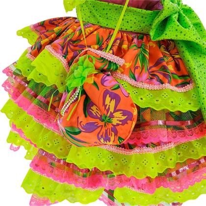Imagem de Vestido Festa Junina Plus Size Adulto Feminino de Luxo Super Rodado Com Bolsa Roxo e Verde