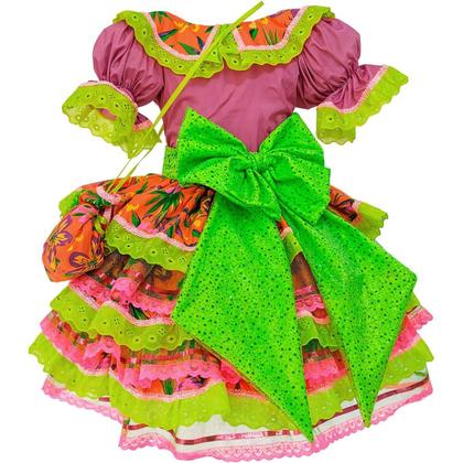 Imagem de Vestido Festa Junina Plus Size Adulto Feminino de Luxo Super Rodado Com Bolsa Roxo e Verde