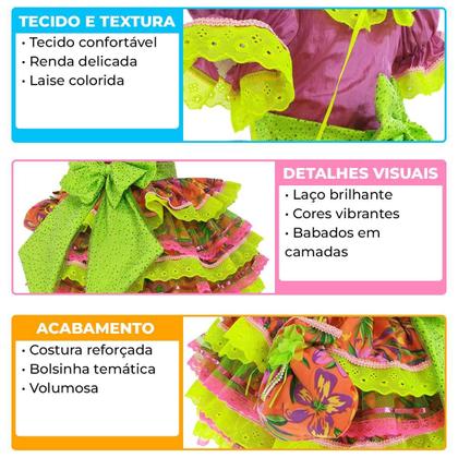 Imagem de Vestido Festa Junina Plus Size Adulto Feminino de Luxo Super Rodado Com Bolsa Roxo e Verde