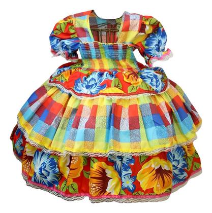 Imagem de Vestido Festa Junina Quadrilha Caipira Sao Joao Coraçao Rosa