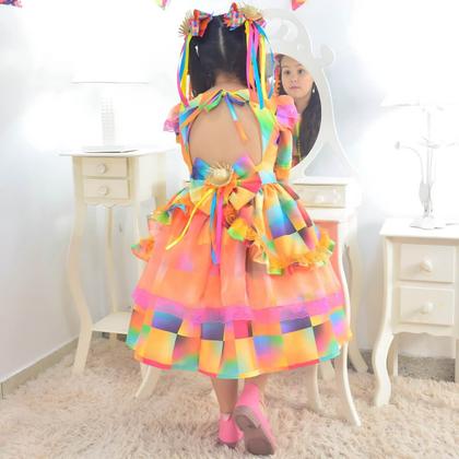 Imagem de Vestido Festa Junina Quadrilha Xadrez Luxuoso Várias Cores