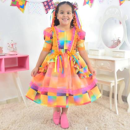 Imagem de Vestido Festa Junina Quadrilha Xadrez Luxuoso Várias Cores
