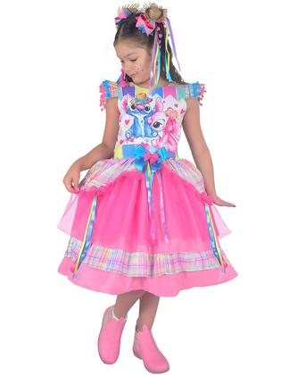 Imagem de Vestido Festa Junina Stitch e Angel Xadrez Rosa - Luxo