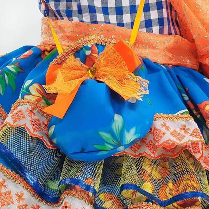 Imagem de Vestido Festa Junina Xadrez Infantil Super Luxo Com Babados Rodado Com Lação e Bolsa