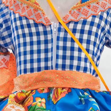 Imagem de Vestido Festa Junina Xadrez Infantil Super Luxo Com Babados Rodado Com Lação e Bolsa