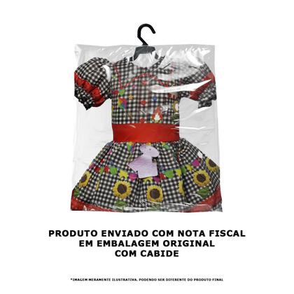 Imagem de Vestido Festa Junina Xadrez Preto de Luxo Mangas Bufantes Roupa Caipira Menina Dança Quadrilha Escola