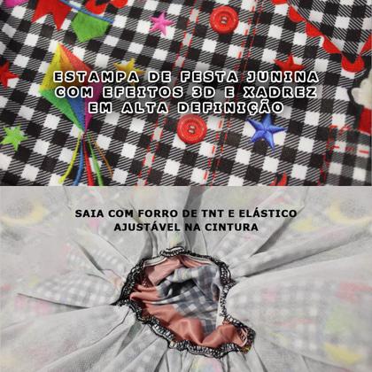 Imagem de Vestido Festa Junina Xadrez Preto de Luxo Mangas Bufantes Roupa Caipira Menina Dança Quadrilha Escola