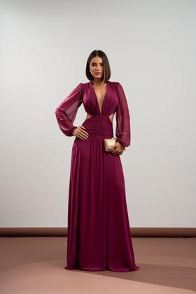 Imagem de Vestido Festa Longo Costas Nuas Manga Bufante Madrinha Casamento Convidada Formatura