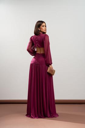 Imagem de Vestido Festa Longo Costas Nuas Manga Bufante Madrinha Casamento Convidada Formatura