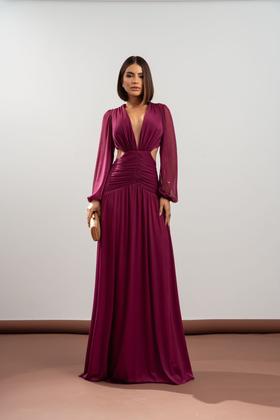 Imagem de Vestido Festa Longo Costas Nuas Manga Bufante Madrinha Casamento Convidada Formatura