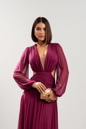 Imagem de Vestido Festa Longo Costas Nuas Manga Bufante Madrinha Casamento Convidada Formatura