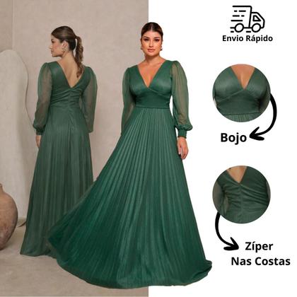 Imagem de Vestido Festa Longo Manga Longa Brilhante Mãe do Noivo -