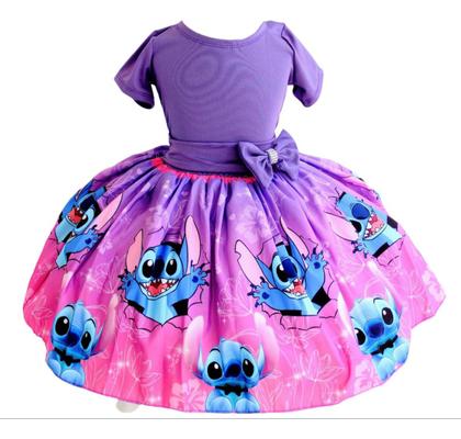 Imagem de Vestido Festa Luxo Infantil Meninas Stitch Roxo Tiara Fofo