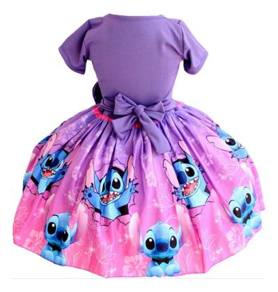Imagem de Vestido Festa Luxo Infantil Meninas Stitch Roxo Tiara Fofo