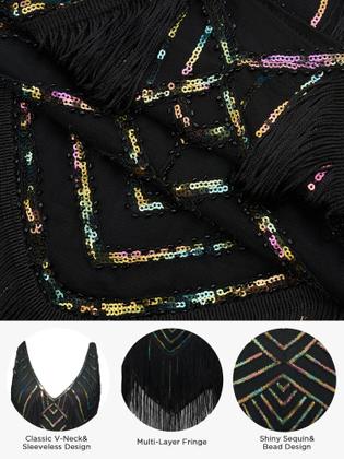 Imagem de Vestido Flapper SWEETV 1920s Great Gatsby com conjunto de acessórios