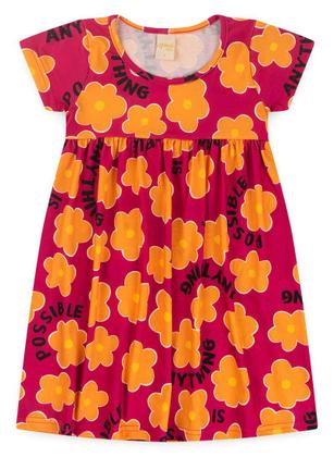 Imagem de Vestido Florido Infantil Menina Magenta Com Manga