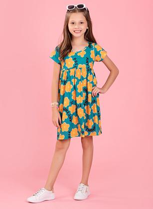 Imagem de Vestido Florido Infantil Menina Verde Com Manga