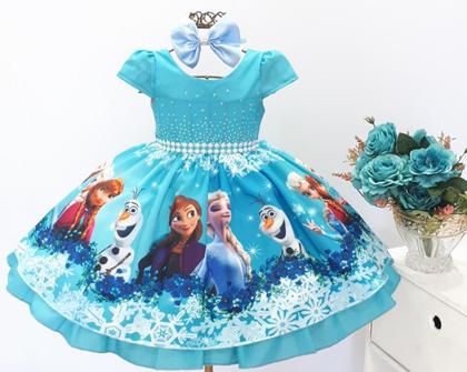 Imagem de Vestido Frozen Elsa Ana Aniversario Infantil Festa Luxo