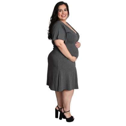Imagem de Vestido Gestante Plus Size Amamentação Decote Transpassado Viscolycra Linda Gestante