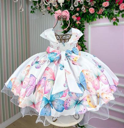 Imagem de Vestido Giovanella Jardim das Borboletas Branco para Crianças