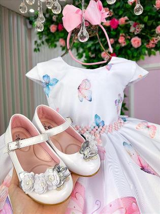 Imagem de Vestido Giovanella Jardim das Borboletas Branco para Crianças