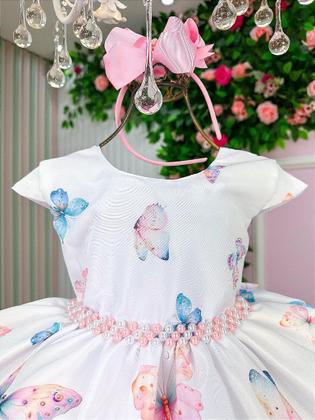 Imagem de Vestido Giovanella Jardim das Borboletas Branco para Crianças