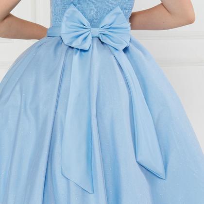 Imagem de Vestido Glitter Azul Claro Manga Godê De Festa Infantil Rodado
