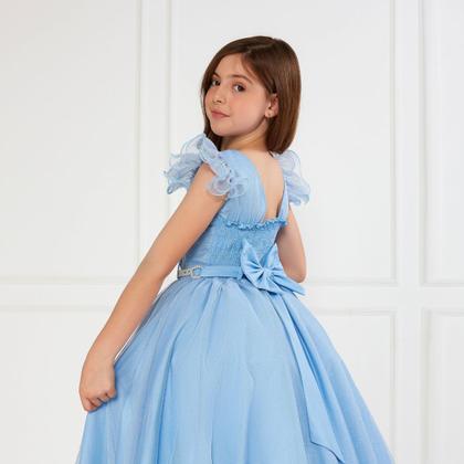 Imagem de Vestido Glitter Azul Claro Manga Godê De Festa Infantil Rodado