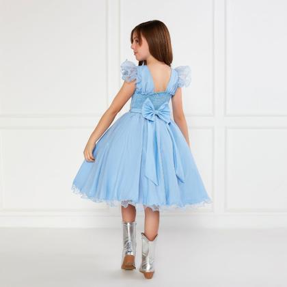 Imagem de Vestido Glitter Azul Claro Manga Godê De Festa Infantil Rodado