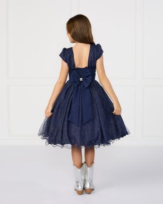 Imagem de Vestido Glitter Nervura Azul Marinho Glitter Menina Princesa Festa Cor:Azul MarinhoTamanho:1Y