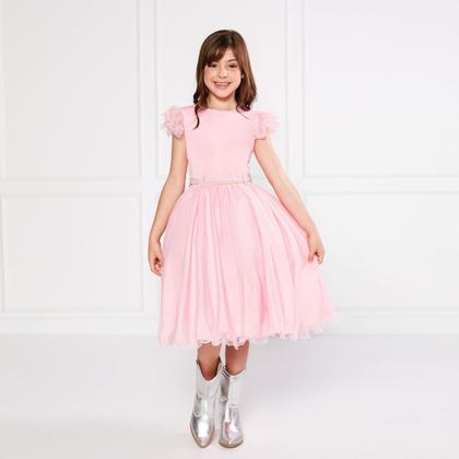 Imagem de Vestido Glitter Rosa Manga Godê De Festa Infantil Rodado