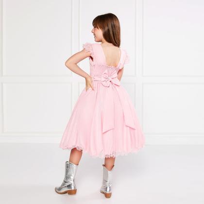 Imagem de Vestido Glitter Rosa Manga Godê De Festa Infantil Rodado