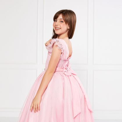 Imagem de Vestido Glitter Rosa Manga Godê De Festa Infantil Rodado