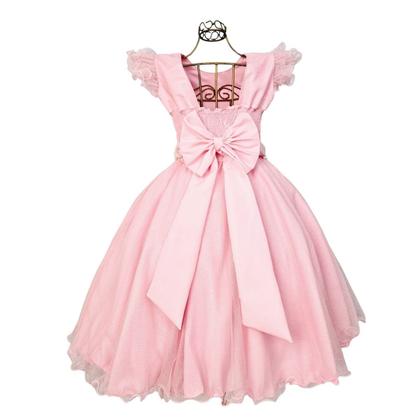 Imagem de Vestido Glitter Rosa Manga Godê De Festa Infantil Rodado