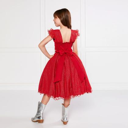 Imagem de Vestido Glitter Vermelho Manga Godê De Festa Infantil Rodado