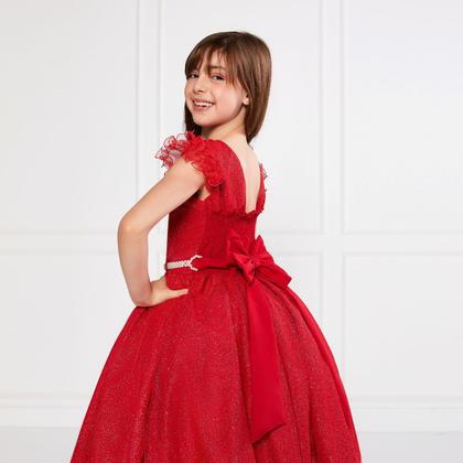 Imagem de Vestido Glitter Vermelho Manga Godê De Festa Infantil Rodado