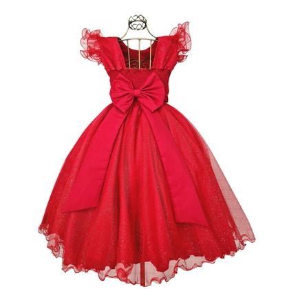 Imagem de Vestido Glitter Vermelho Manga Godê De Festa Infantil Rodado