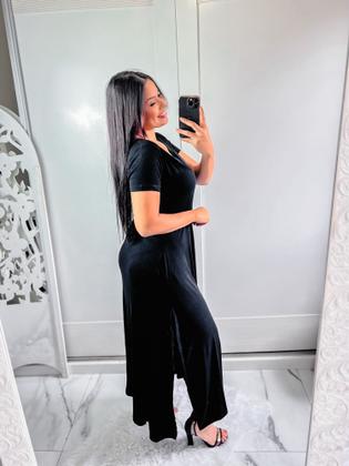 Imagem de Vestido gola canoa com bolso e fenda lateral confortavel e sosial